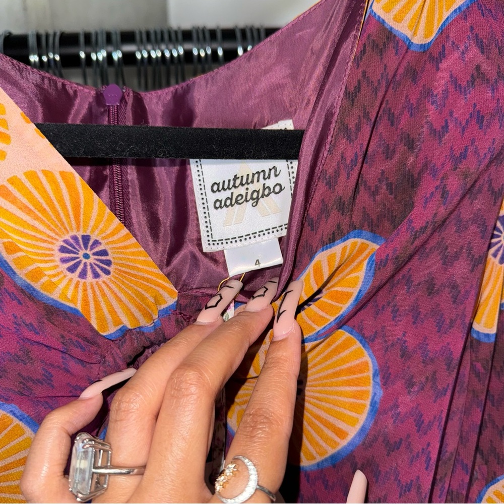 Autumn Adeigbo Amelie Printed Cut-Out Mini Dress Purple Womens 4 New NWT - Picture 11 of 17